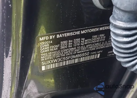 2015 BMW X4 xDrive28I из США, поврежденный, VIN 5UXXW3C55F0M86950